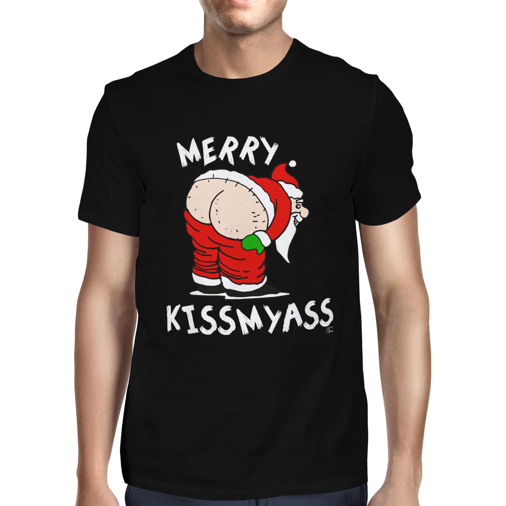 1Tee Mens Merry Kissmyass Christmas T Shirt