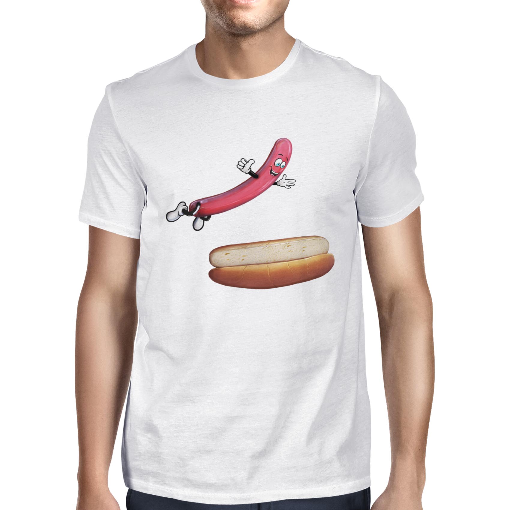 hot dog jumping into bun shirt