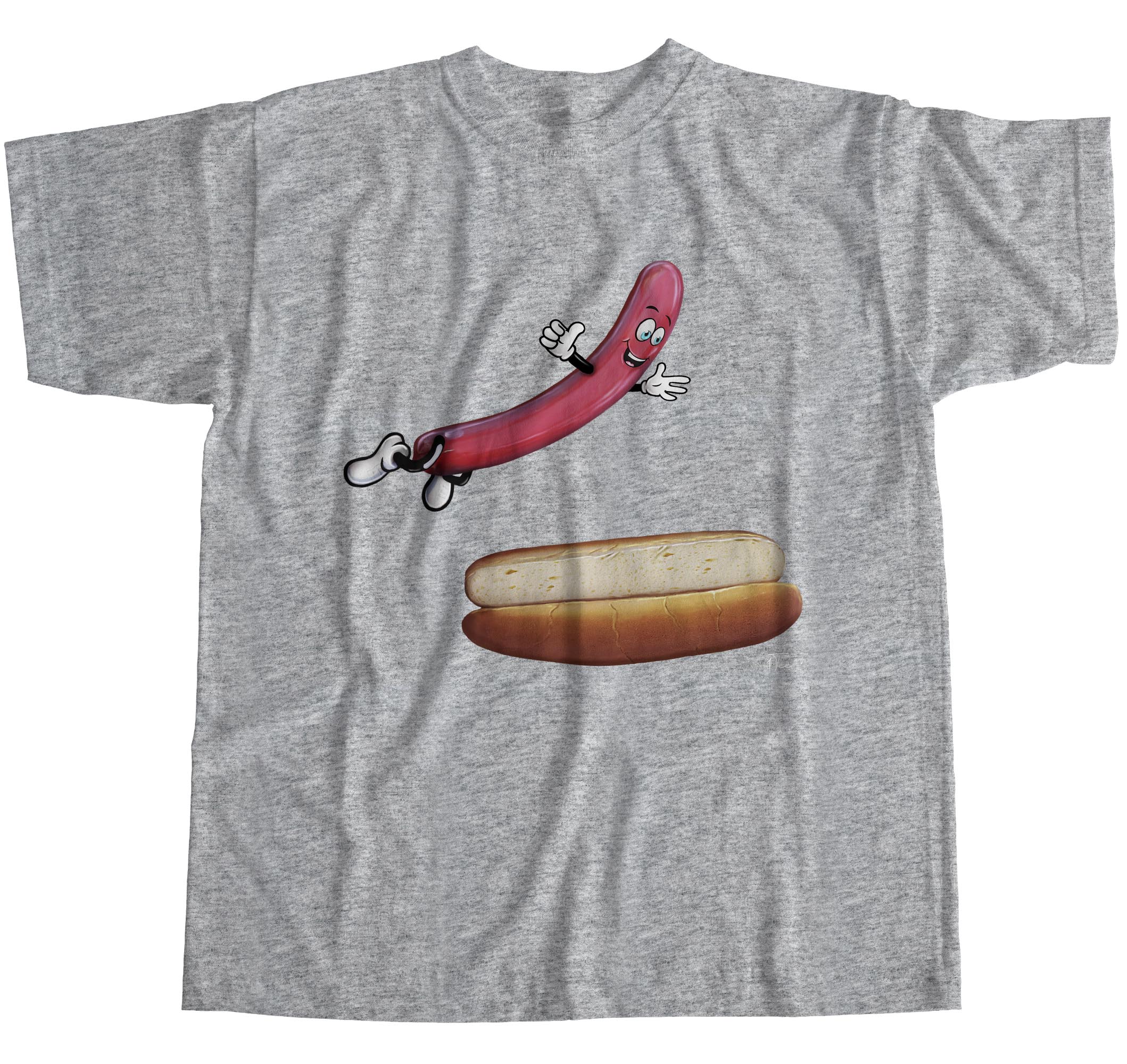 hot dog jumping into bun shirt