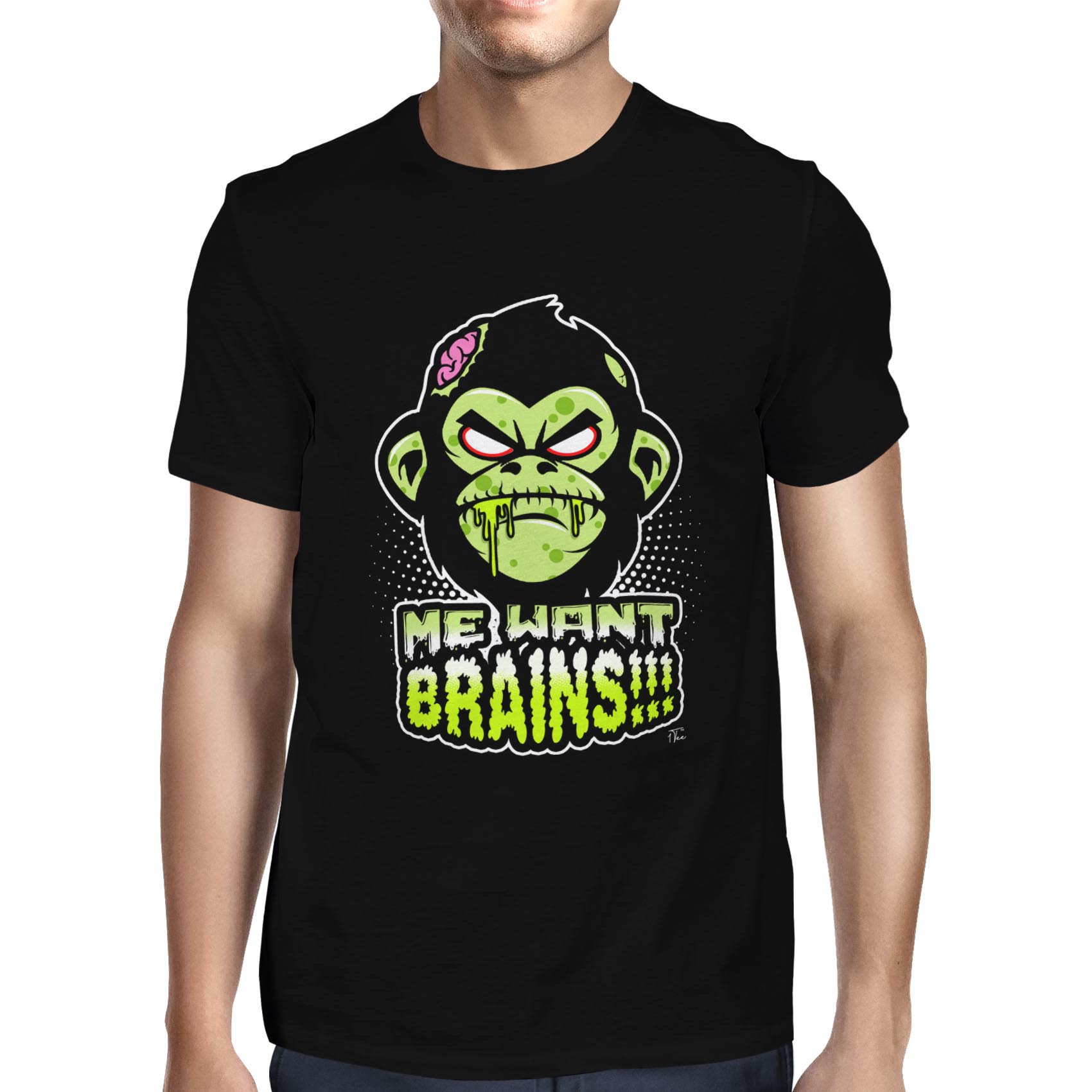 1Tee Mens Zombie Monkey, Me Want Brains T-Shirt