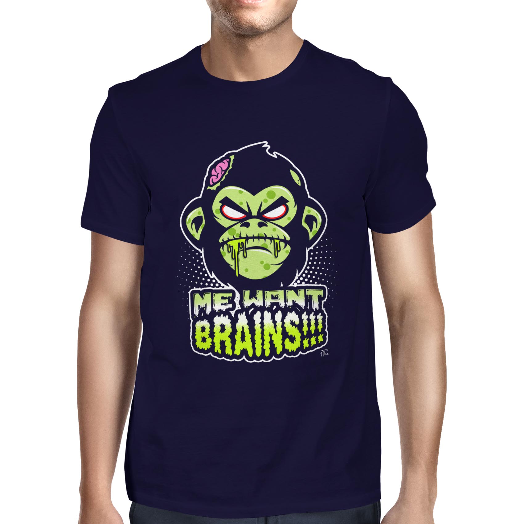 1 T-Shirt Herren Zombie Affe, Me Want Brains - Bild 13 von 18