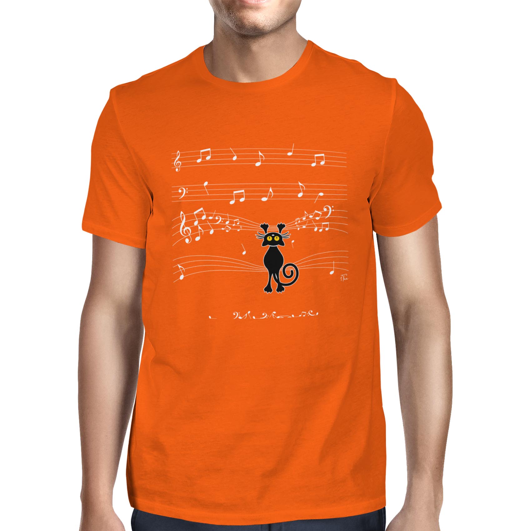 Camiseta 1Tee Para Hombre Gato Colgando en Partituras Musicales - Imagen 7 de 24