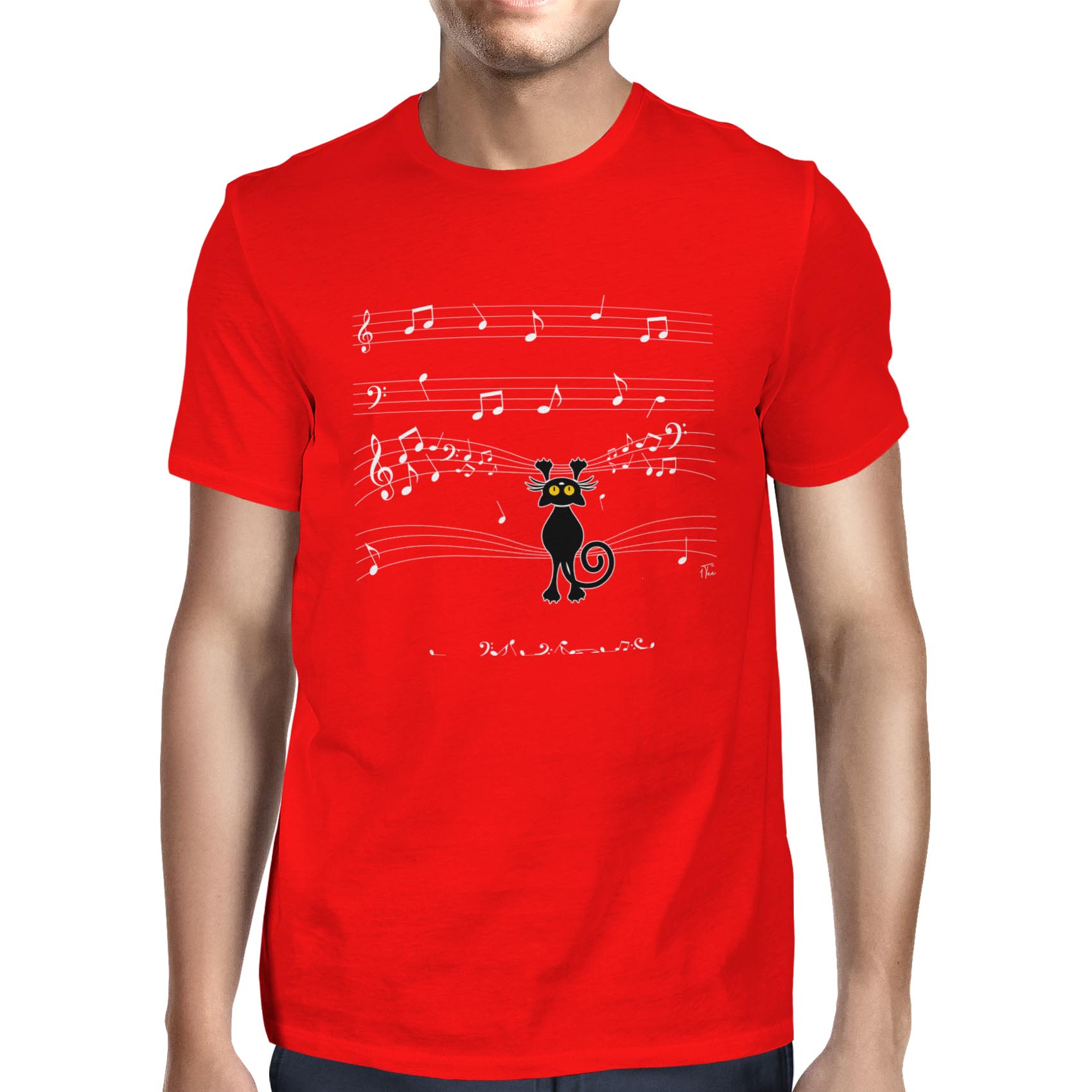 Camiseta 1Tee Para Hombre Gato Colgando en Partituras Musicales - Imagen 13 de 24
