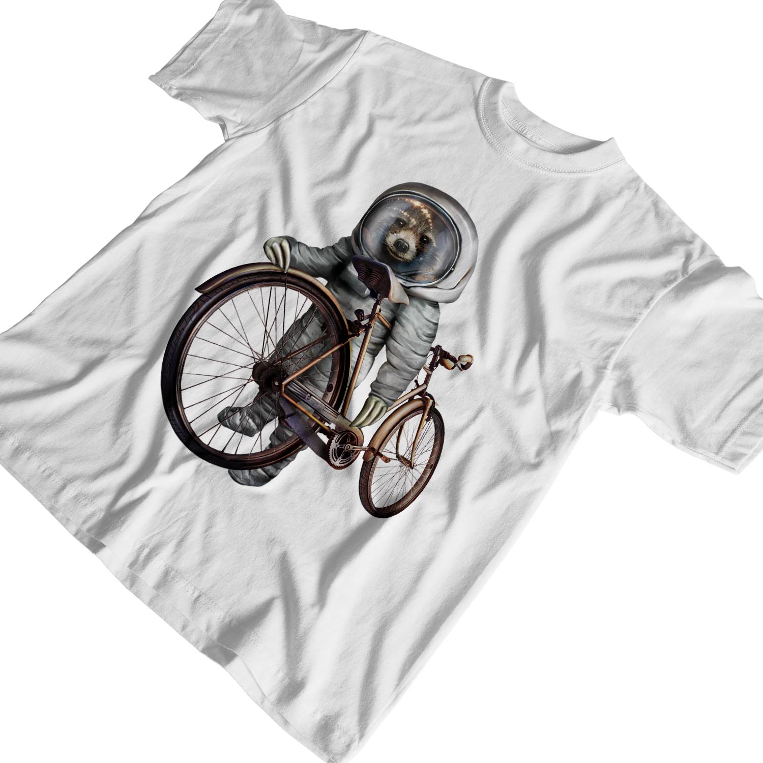 1Tee Mens Sloth Astronaut With Bicycle T-Shirt - Picture 21 of 24