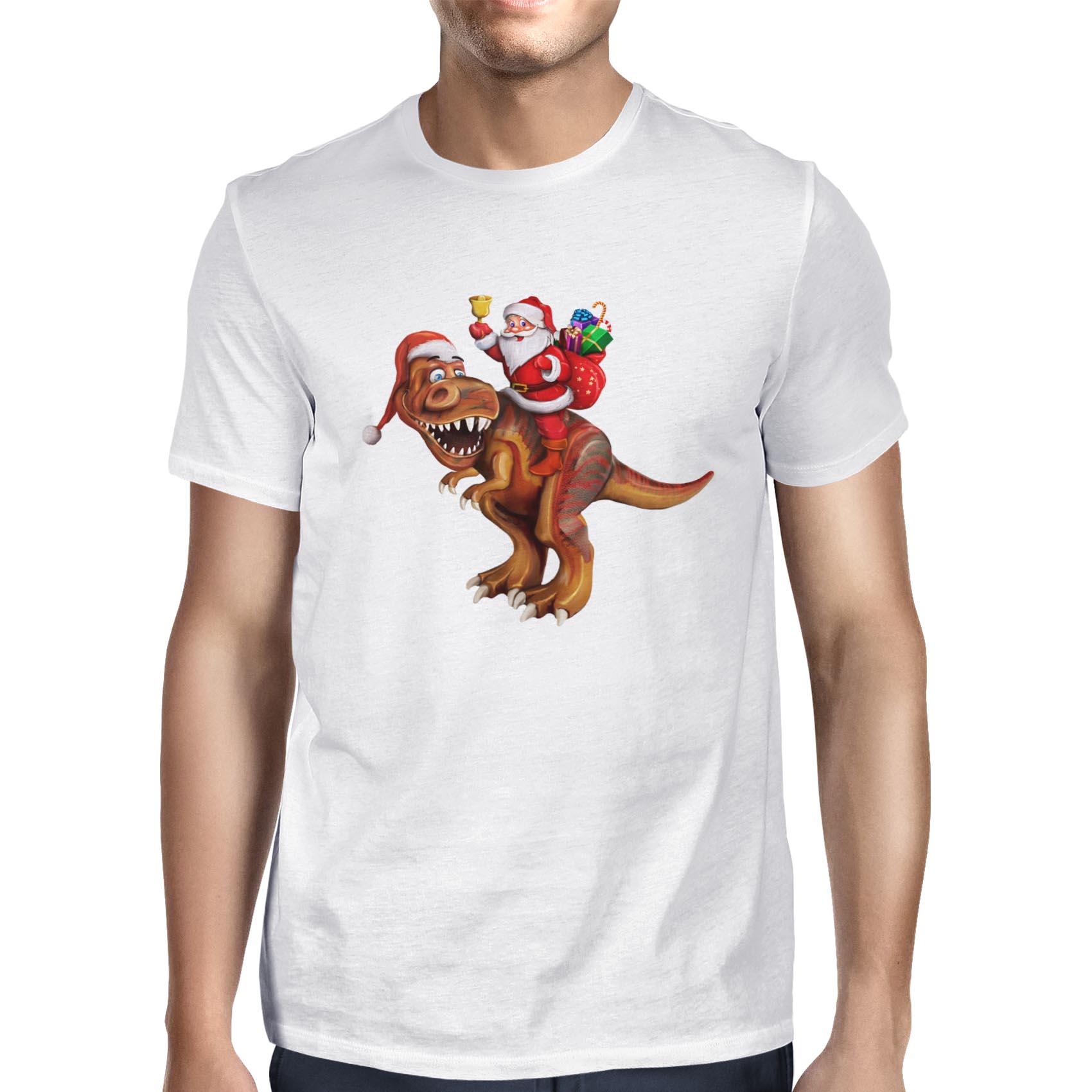1 Tee Herren Santa Riding Dinosaurier T Rex Weihnachten T-Shirt T-Shirt - Bild 19 von 24