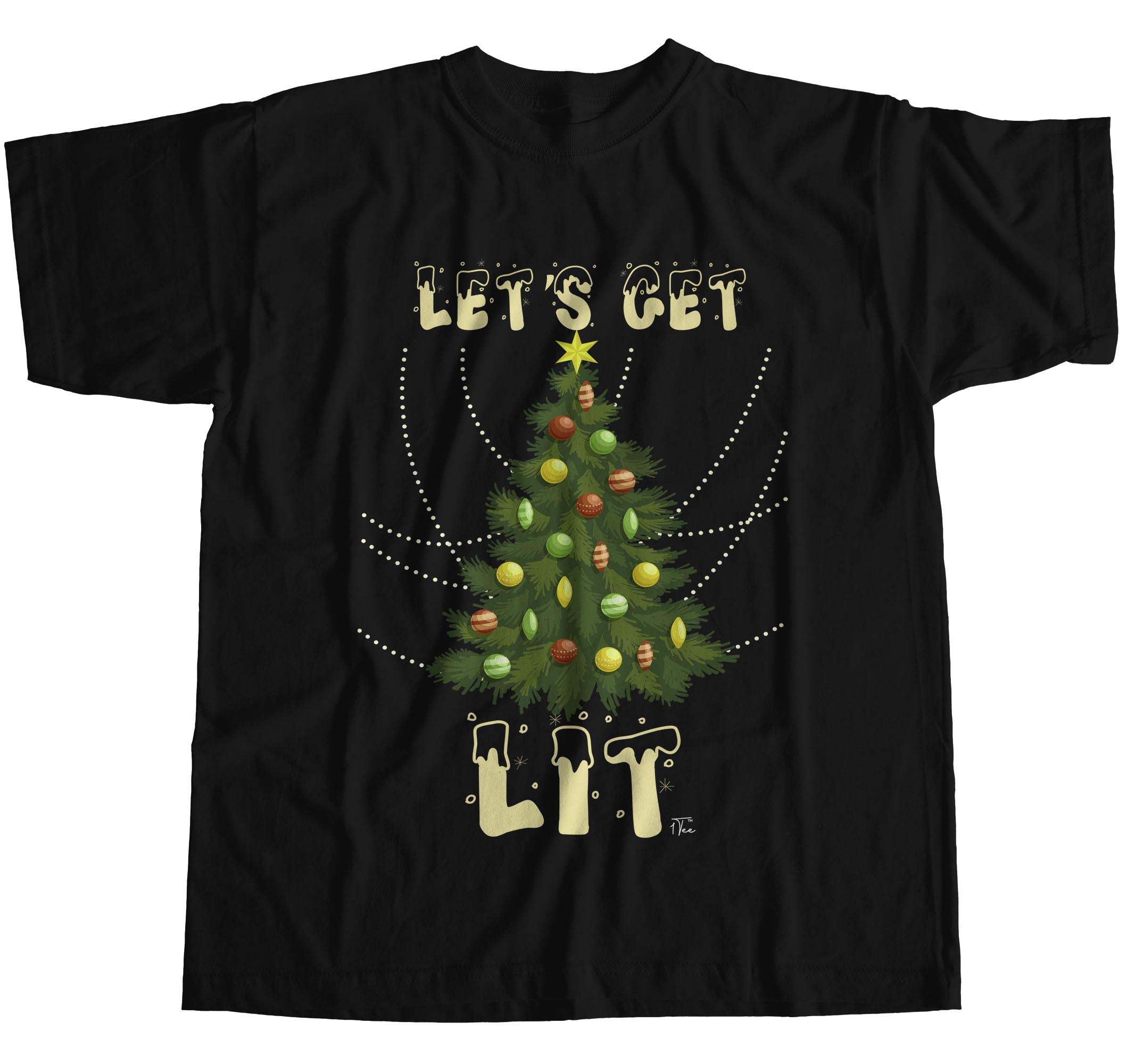 1Tee Mens Let/'s Get Lit Christmas Tree Lights T-Shirt