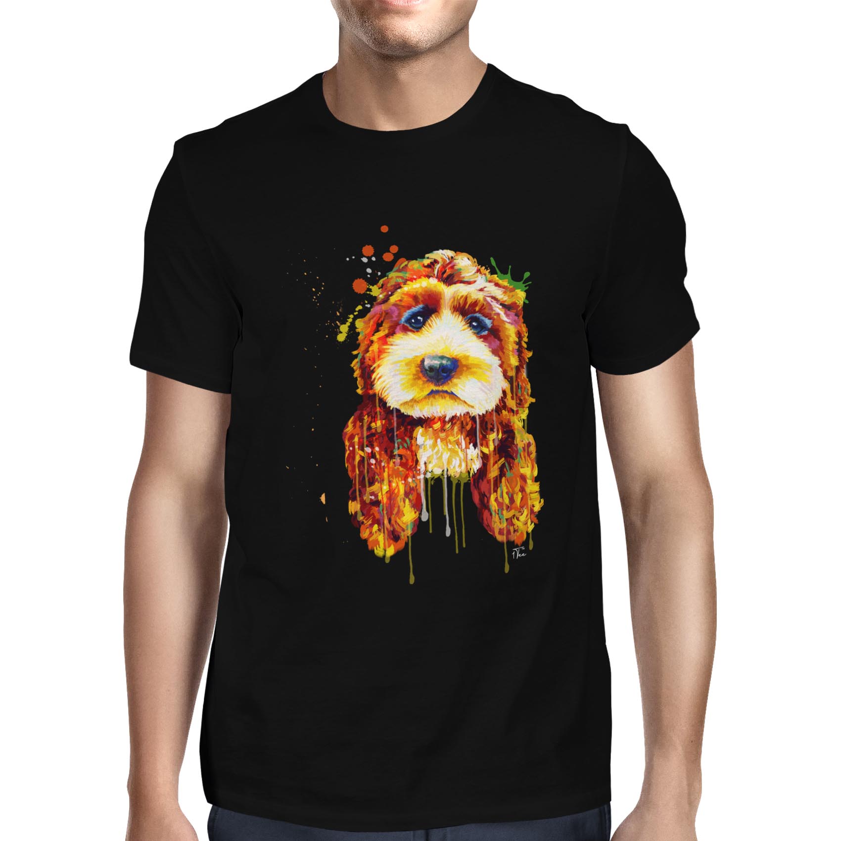1Tee Mens Watercolour Splash Cockapoo Dog T-Shirt - Picture 7 of 18