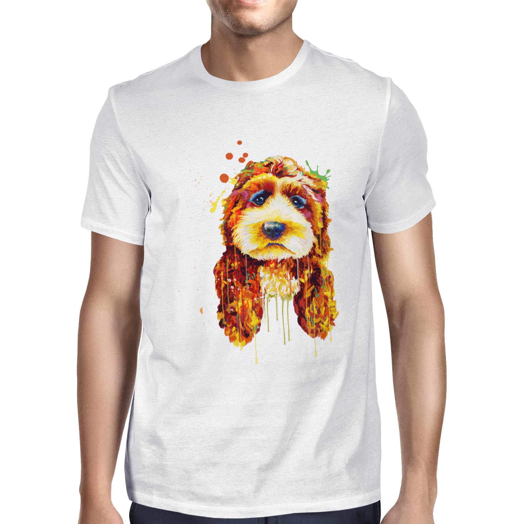 1Tee Mens Watercolour Splash Cockapoo Dog T-Shirt - Picture 13 of 18