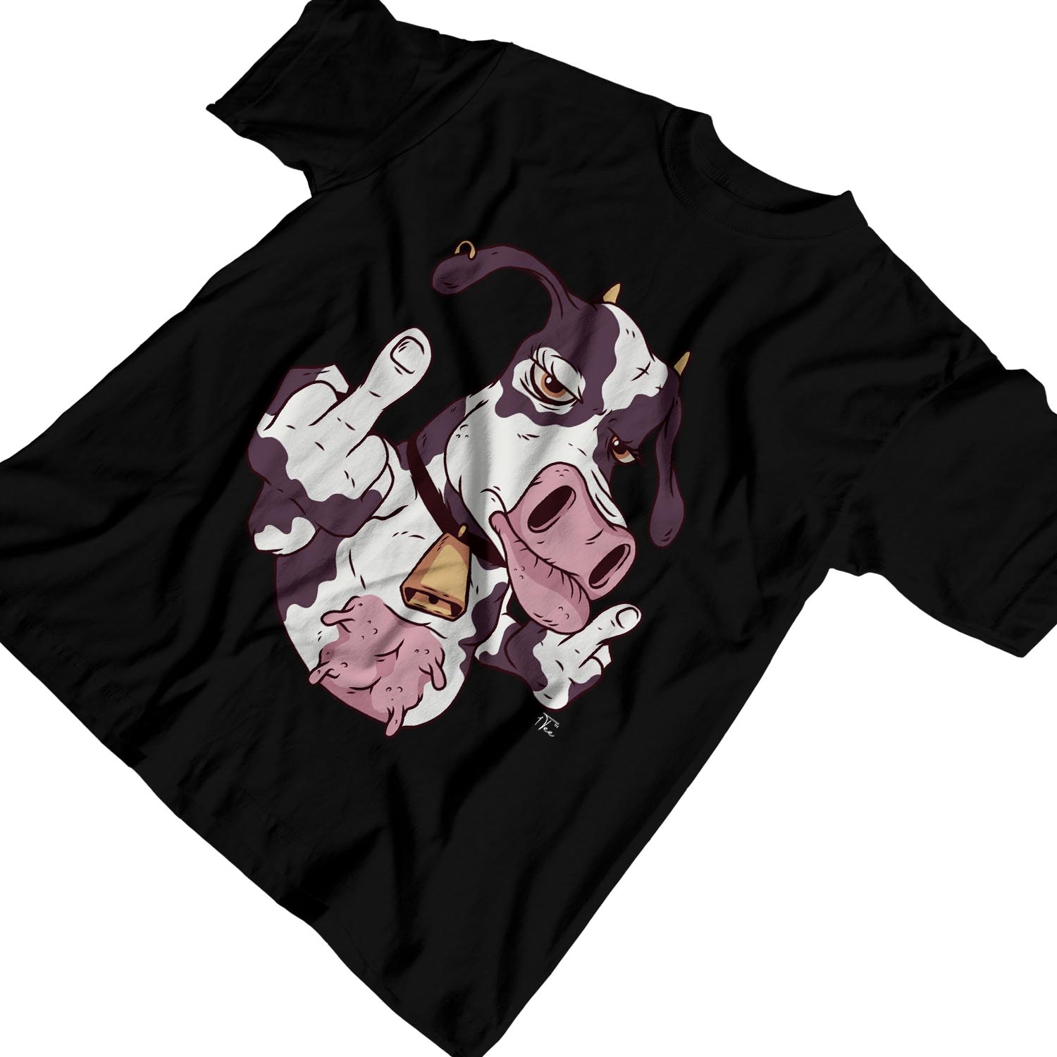 1Tee Mens Cow giving Middle Finger T-Shirt - Picture 9 of 18